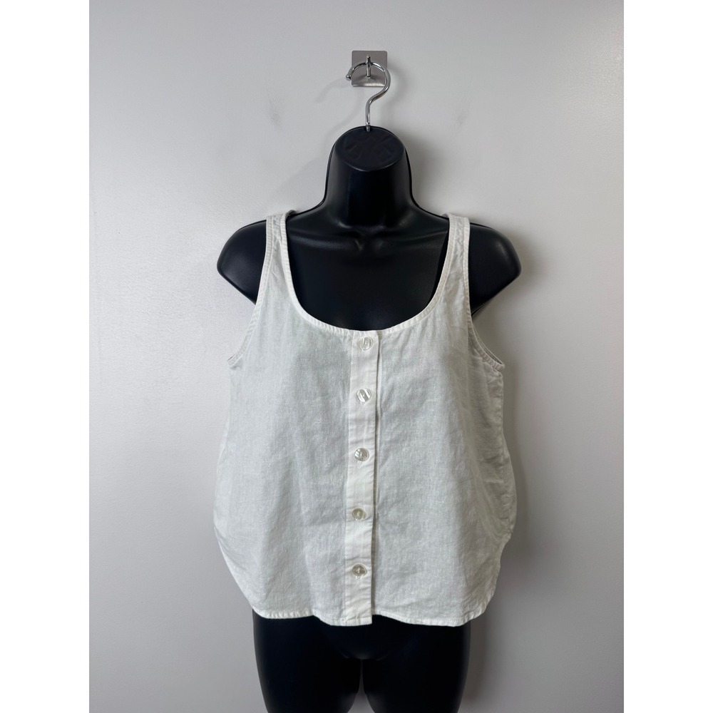 Na Nin Women Ryan White Linen Top Button Front Sleeveless Tank XS